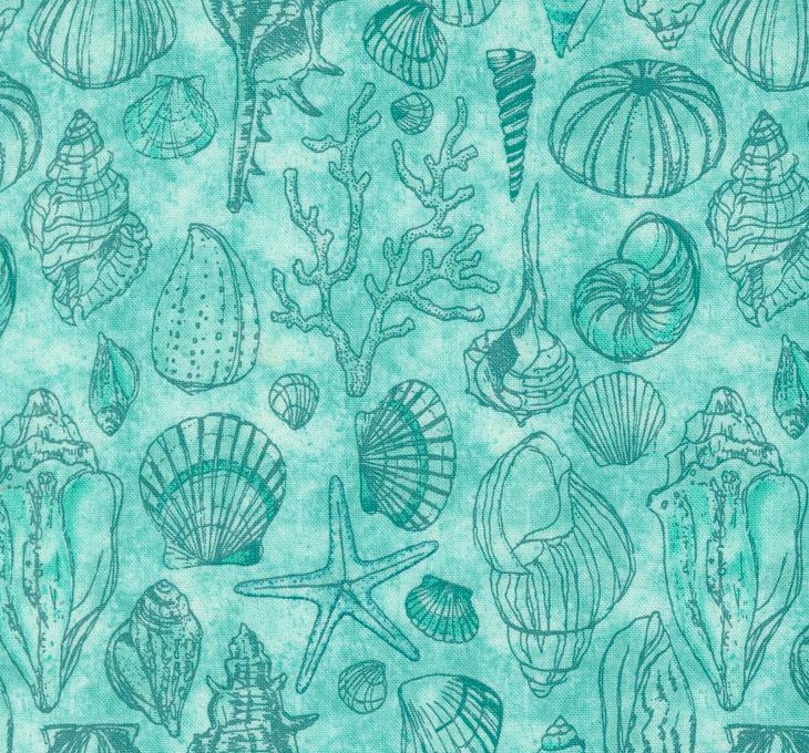 Serena Shores Sketchy Shells Aqua by Robin Pickens for Moda Fabrics