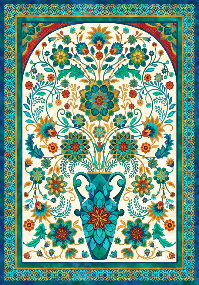 Boho Blooms Floral Vase Panel by Deborah Edwards for Northcott Fabrics
