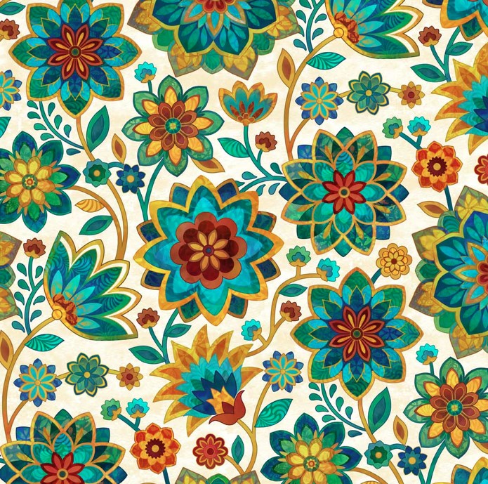 Boho Blooms Large Trail Cream by Deborah Edwards for Northcott Fabrics