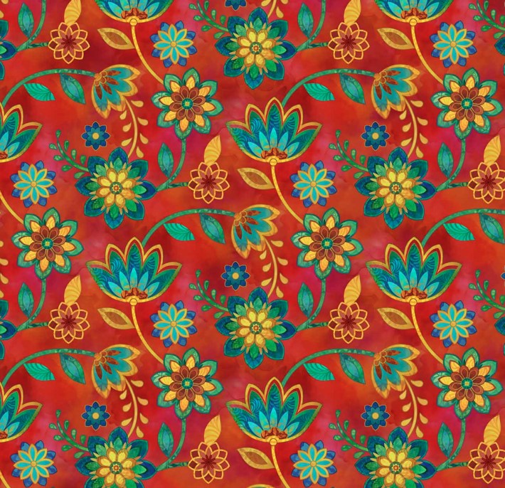 Boho Blooms Small Trail Red by Deborah Edwards for Northcott Fabrics
