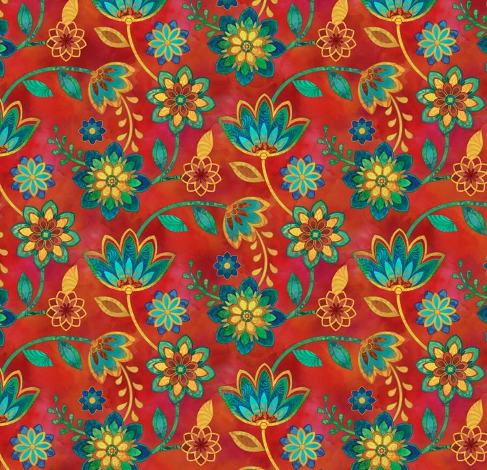 Boho Blooms Small Trail Red by Deborah Edwards for Northcott Fabrics