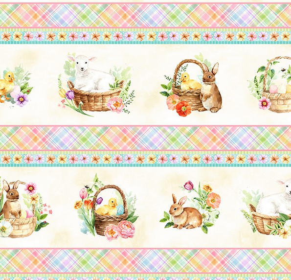 Easter Wonder Border Stripe Vanilla from Hoffman Fabrics