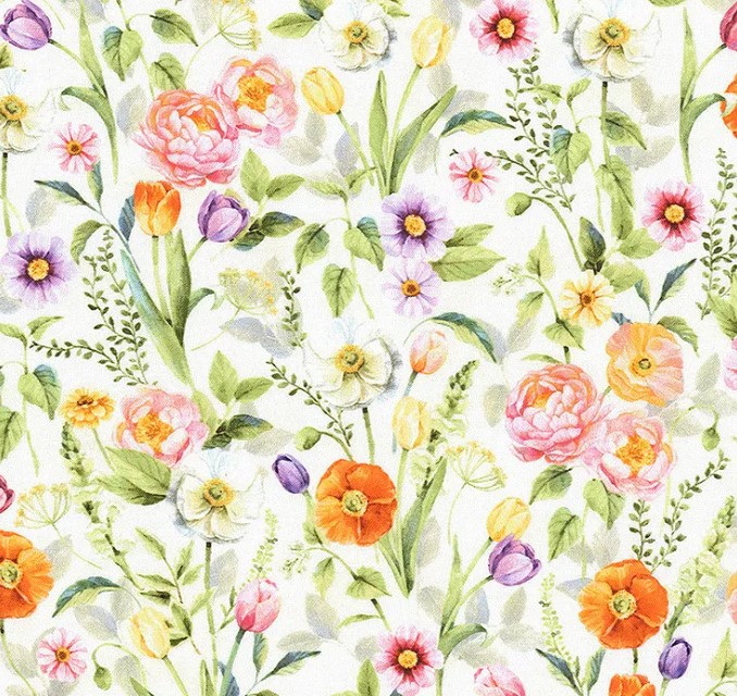 Easter Wonder Packed Floral Vanilla from Hoffman Fabrics