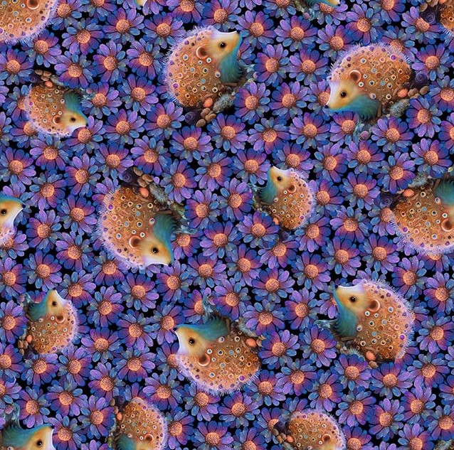 Night Garden Purple Hedgehogs by JK Stewart for Blank Quilting
