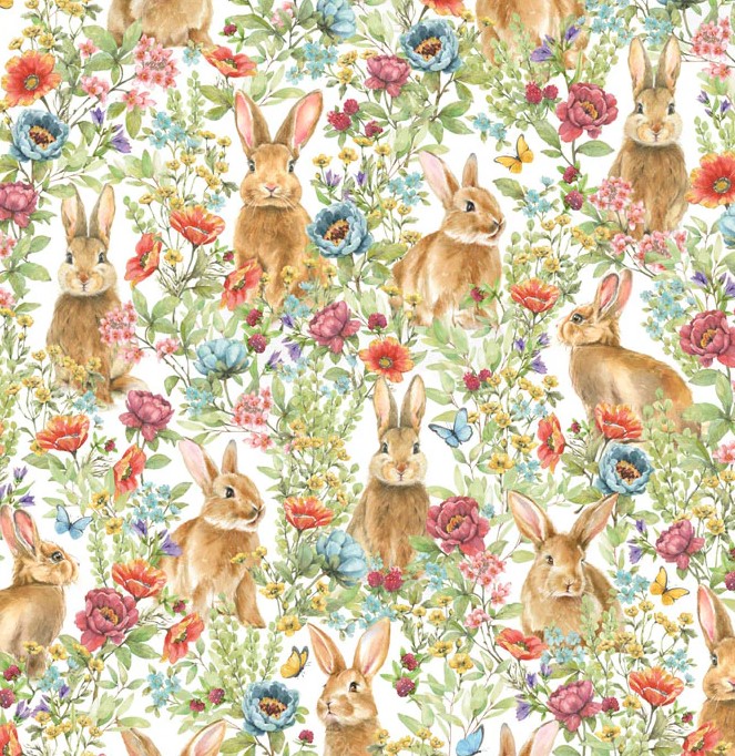 Bunnies & Blooms Bunnies and Flowers White by Leslie Trimbach for P&B Textiles