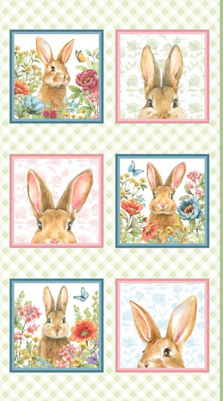 Bunnies & Blooms Bunny Block Panel by Leslie Trimbach for P&B Textiles