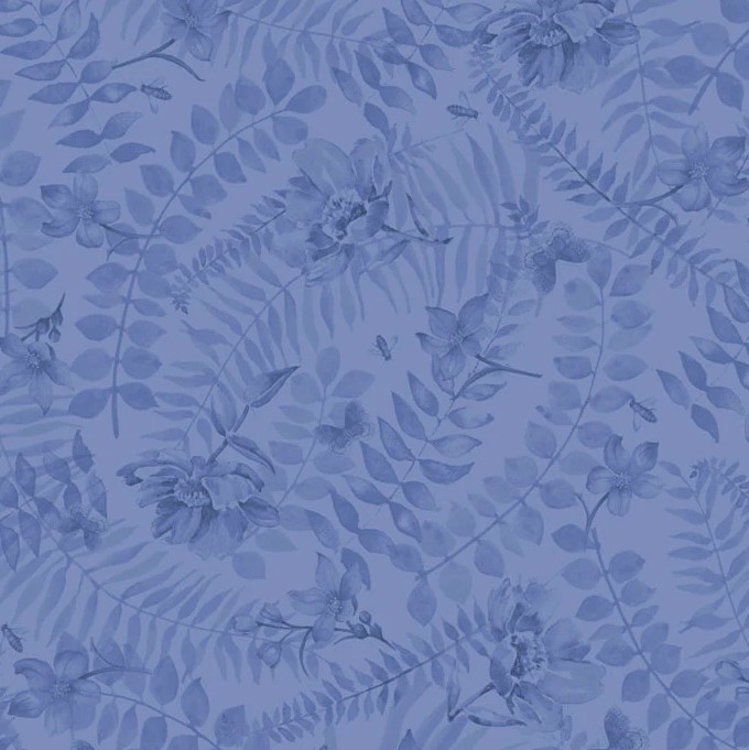 Indigo Songs Leaves Blue by Lynam Clough for P&B Textiles