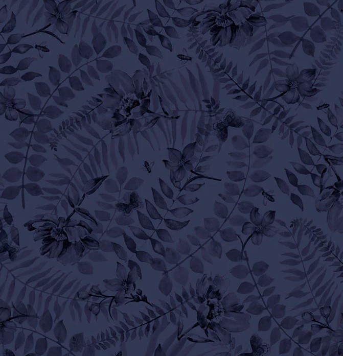 Indigo Songs Leaves Navy by Lynam Clough for P&B Textiles