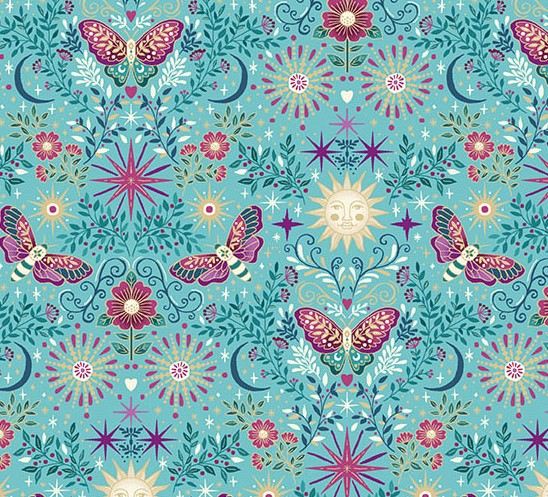 Luna Night Garden Teal by Makower UK for Andover Fabrics