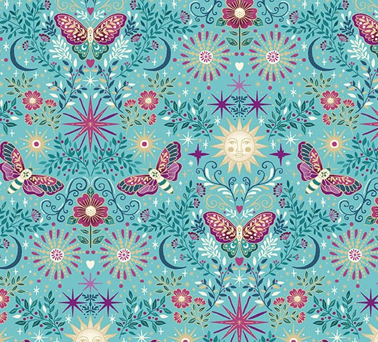 Luna Night Garden Teal by Makower UK for Andover Fabrics