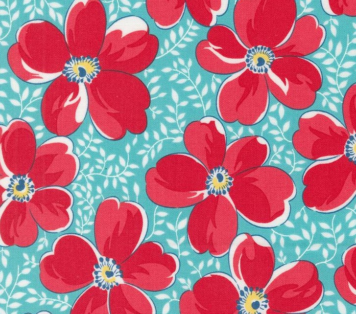 Time and Again Viola Florals Aqua by Linzee McCray for Moda Fabrics