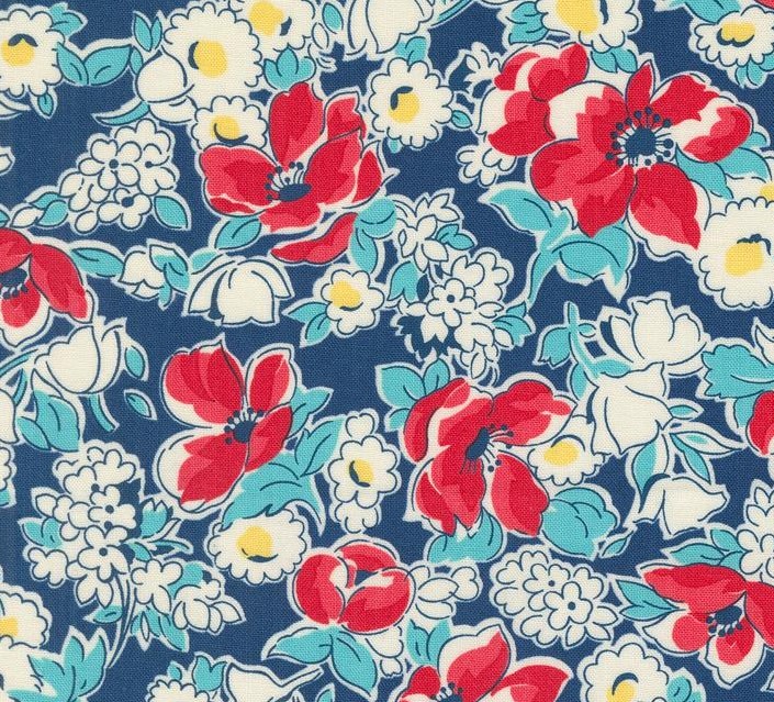 Time and Again Cheerful Florals Indigo by Linzee McCray for Moda Fabrics