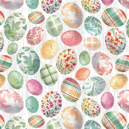 Easter Wishes Easter Eggs White by Silas M. Studio for Blank Quilting