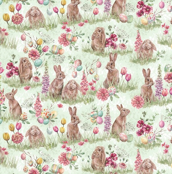 Easter Wishes Easter Bunnies Light Green by Silas M. Studio for Blank Quilting