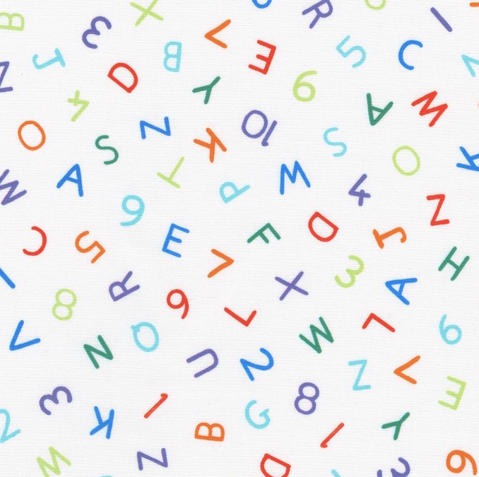 Fun-2-3 Tossed ABC's and 123's White by Louise Anglicas for Robert Kaufman Fabrics