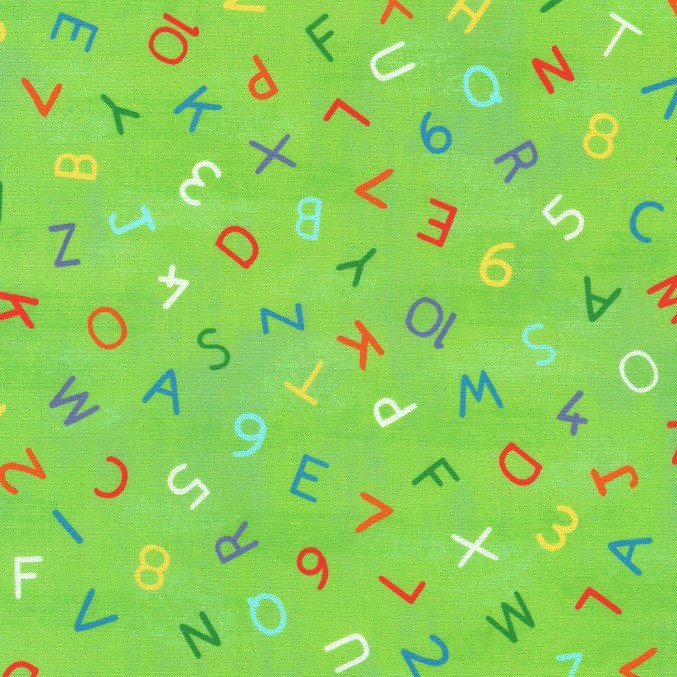 Fun-2-3 Tossed ABC's and 123's Lime by Louise Anglicas for Robert Kaufman Fabrics