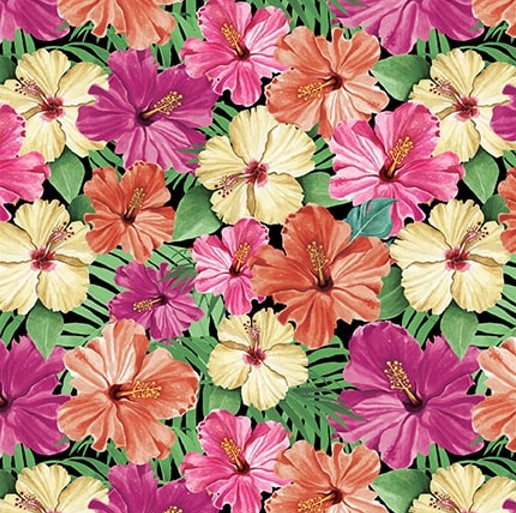 Flock Star Hibiscus Flowers Pink by Lucca Sheppard for Blank Quilting