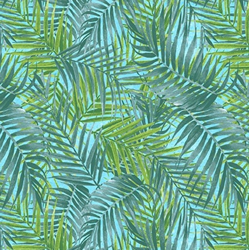 Flock Star Tropical Leaves Aqua by Lucca Sheppard for Blank Quilting