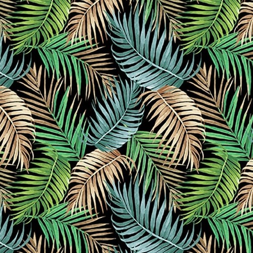 Flock Star Tropical Leaves Black by Lucca Sheppard for Blank Quilting