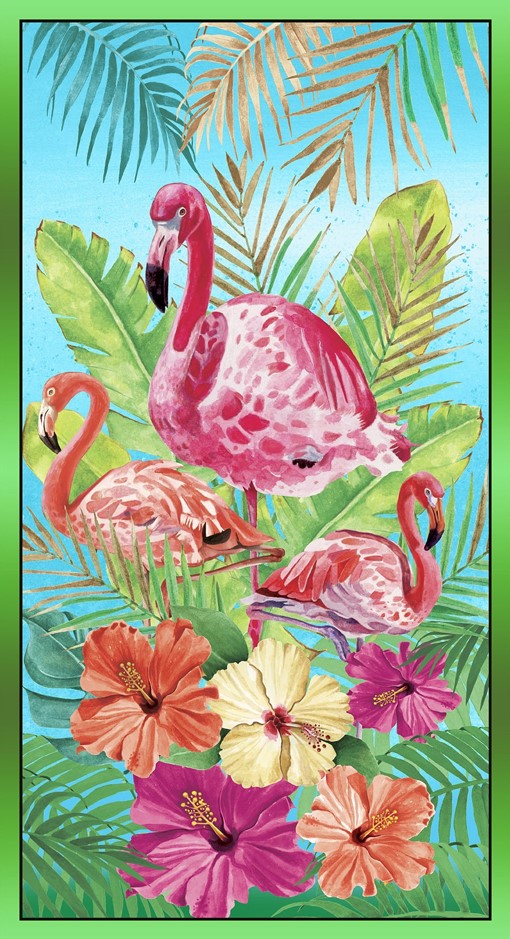 Flock Star Flamingo Panel Aqua by Lucca Sheppard for Blank Quilting