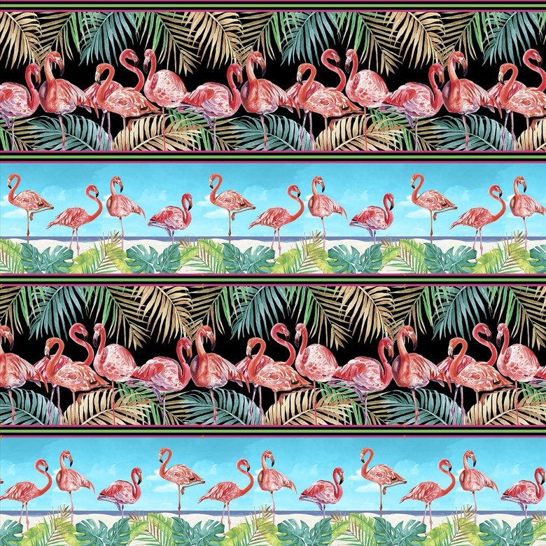 Flock Star Flamingo Border Stripe Aqua by Lucca Sheppard for Blank Quilting