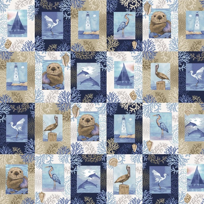 Cobalt Seas Small Coastal Blocks by Andrea Tachiera for Henry Glass