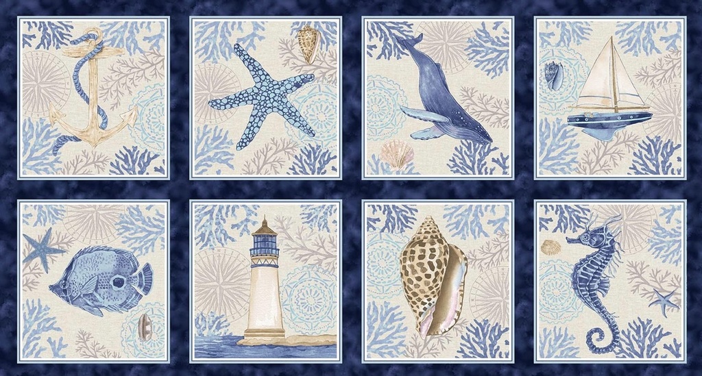 Cobalt Seas Block Panel by Andrea Tachiera for Henry Glass