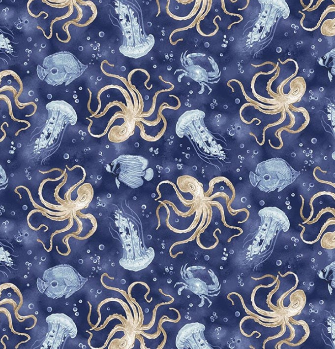 Cobalt Seas Ocean Life Toss Navy by Andrea Tachiera for Henry Glass