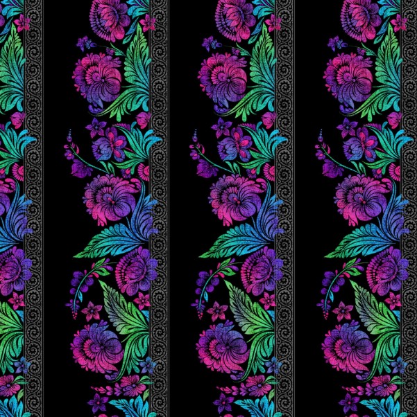 Vivid Floral Border Jewel by Jason Yenter for In The Beginning Fabrics