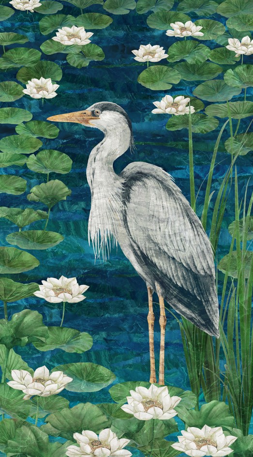 Tranquil Waters Heron Panel by Deborah Edwards for Northcott Fabrics