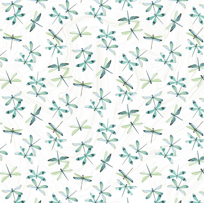 Tranquil Waters Dragonflies White by Deborah Edwards for Northcott Fabrics