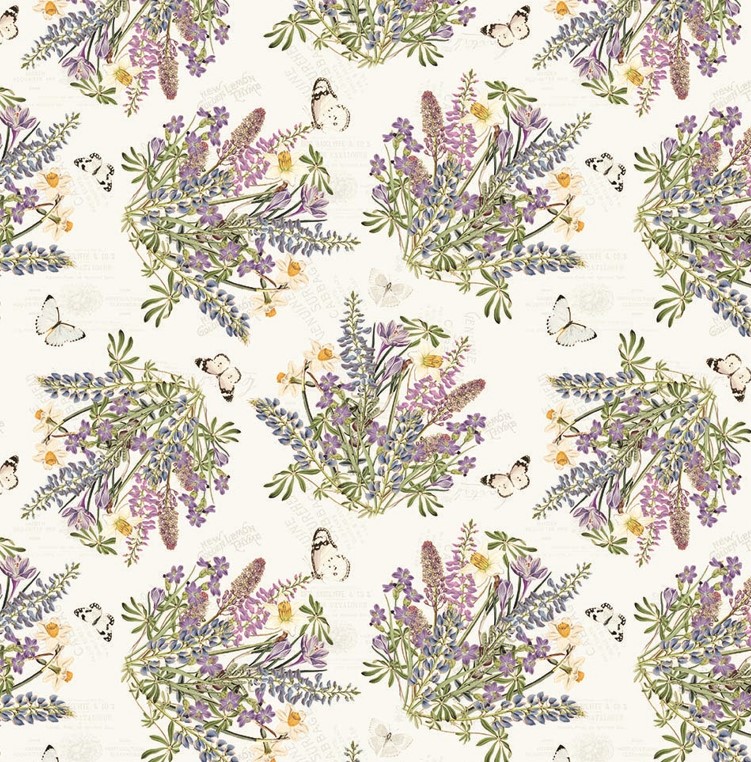 Spring Garden Bouquets Light Cream by Katie Pertiet for Clothworks