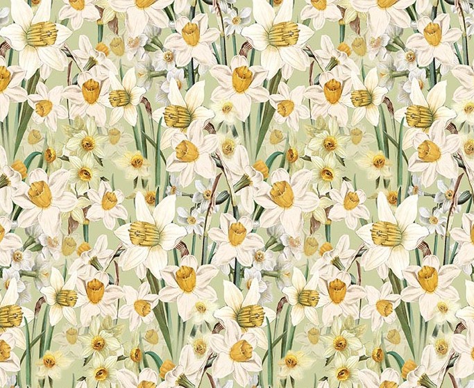 Spring Garden Daffodils Light Olive by Katie Pertiet for Clothworks