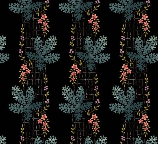 Dahlia Tree Moss Midnight by Laundry Basket Quilts for Andover Fabrics