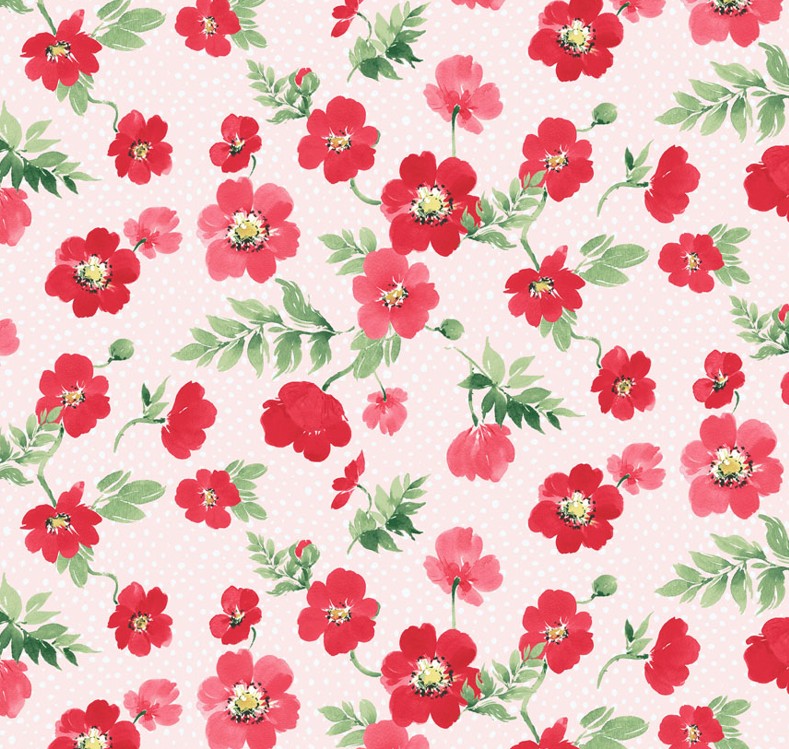 Berry Sweet Digital Tossed Poppies Light Pink by Heatherlee Chan for Clothworks