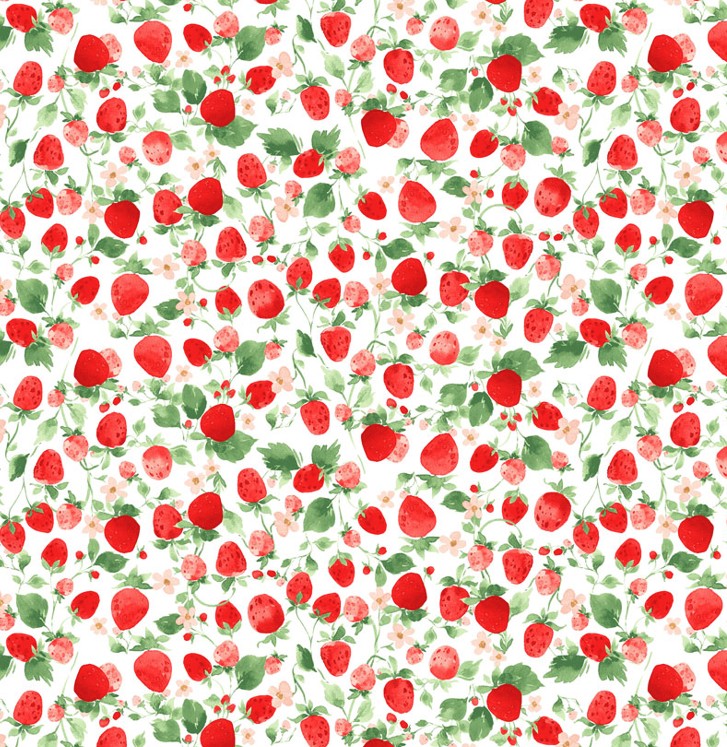 Berry Sweet Viney Strawberries White by Heatherlee Chan for Clothworks