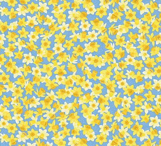 Hello Spring Daffodil Bloom Blue by Makower UK for Andover Fabrics