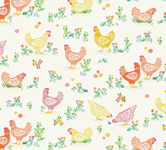 Hello Spring Happy Hen Cream by Makower UK for Andover Fabrics
