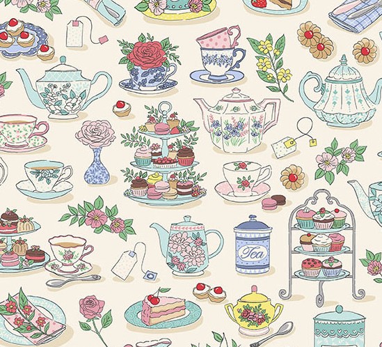 Afternoon Tea Tea Time Cream by Makower Uk for Andover Fabrics
