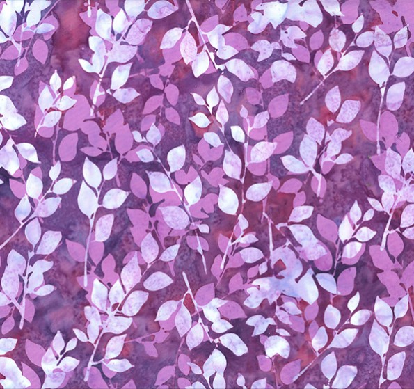 Electric Rose Batiks Leaves Amethyst from Hoffman Fabrics