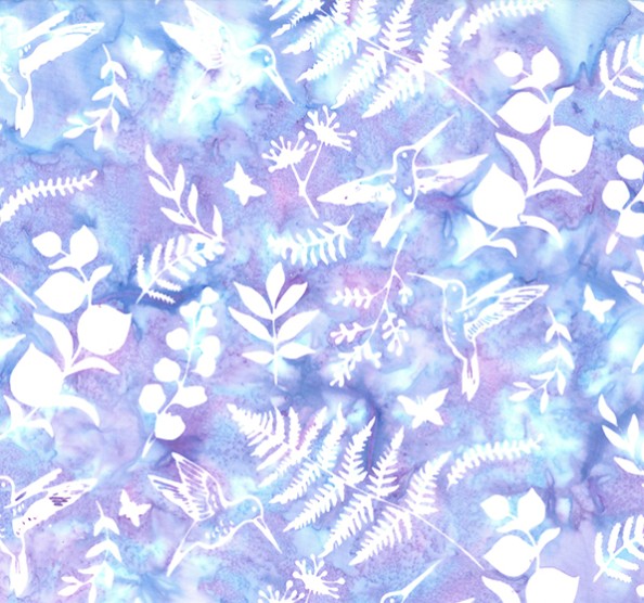 Electric Rose Batiks Hummingbird Garden Periwinkle from Hoffman Fabrics