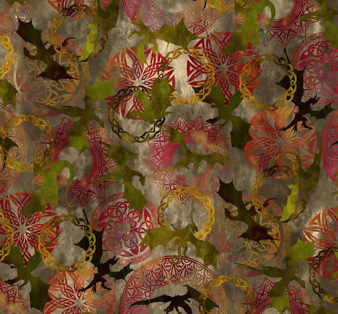 Dragons The Ancients Flying Dragons Beige from In The Beginning Fabrics