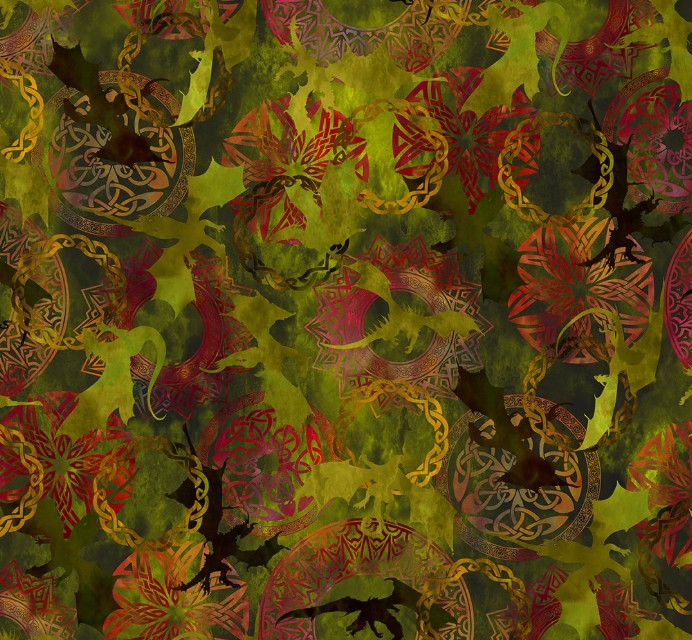 Dragons The Ancients Flying Dragons Green from In The Beginning Fabrics