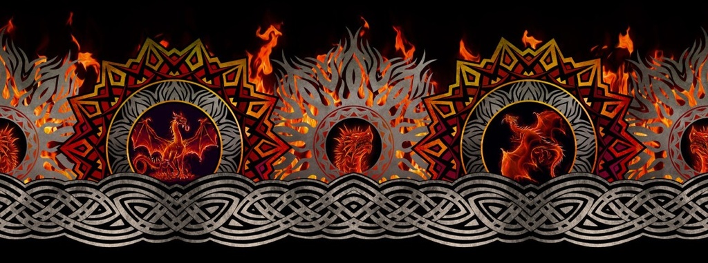 Red Dragons Flame Border Red/Black from In The Beginning Fabrics