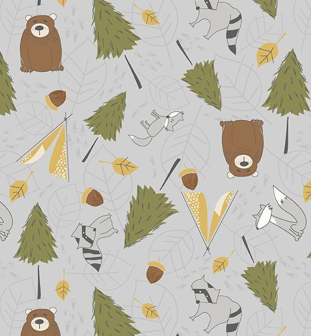 Into The Woodlands Critters & Trees Gray by Deane Beesley for Wilmington Prints