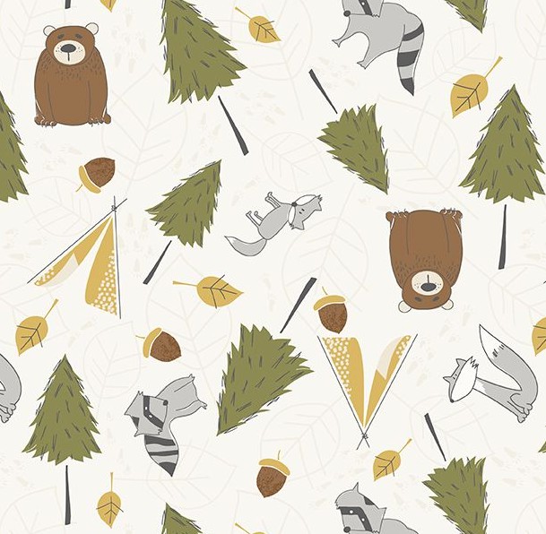 Into The Woodlands Critters & Trees Cream by Deane Beesley for Wilmington Prints