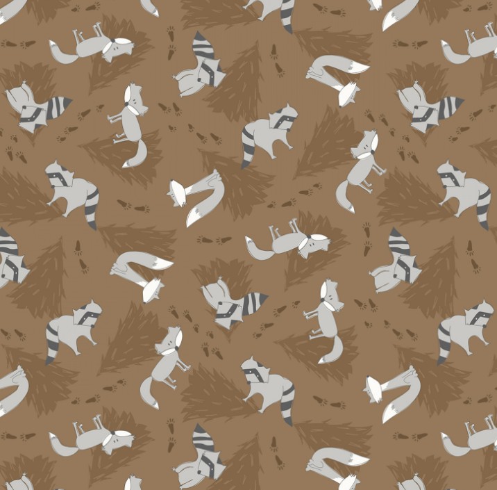 Into The Woodlands Racoons & Foxes Tossed Brown by Deane Beesley for Wilmington Prints