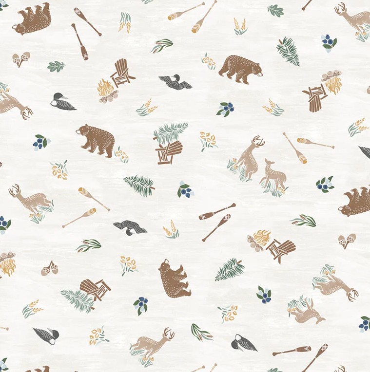 Lakeside Days Tossed Lakeside Icons White by Laura Marshall for P&B Textiles