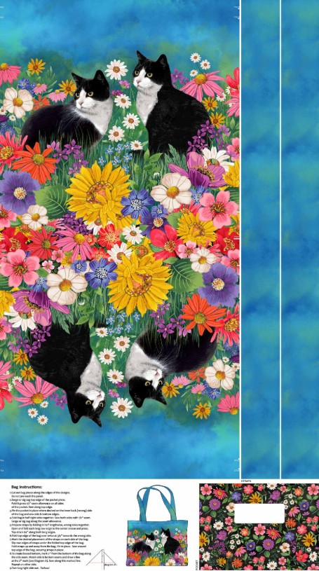 Hide and Seek Cat Bag Panel by Deborah Edwards for Northcott Fabrics