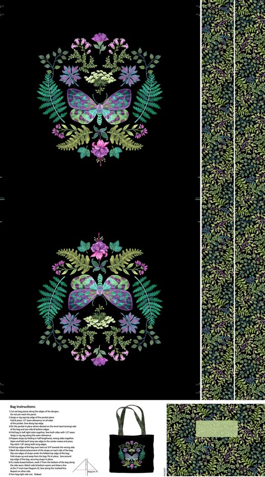Nightshade Canvas Tote Bag Panel by Deborah Edwards for Northcott Fabrics